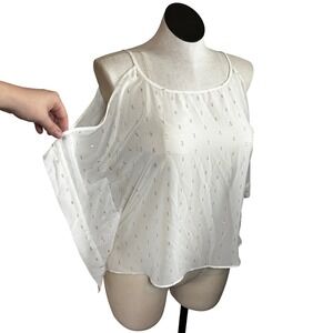 Jennifer Lopez Cold Shoulder White Metallic‎ Dot Blouse Shirt Top Women's M